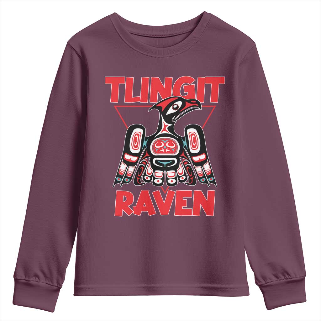 Tlingit Raven Totem Youth Sweatshirt Alaska Native Tribal Art Design TS02 Maroon Print Your Wear