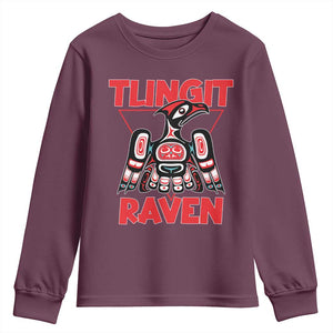 Tlingit Raven Totem Youth Sweatshirt Alaska Native Tribal Art Design TS02 Maroon Print Your Wear