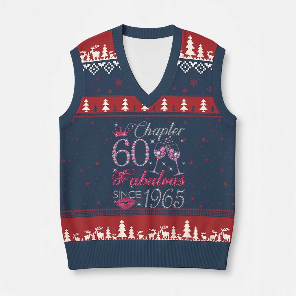 Chapter 60 Fabulous V-Neck Knit Sweater Vest Sparkle Since 1965 60Th Birthday Gift For Women TS02 Navy Red Print Your Wear