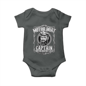 Motor Boat Captain Baby Onesie Funny Boating Pontoon Party Motor Boatin Lake Life TS02 Dark Heather Print Your Wear