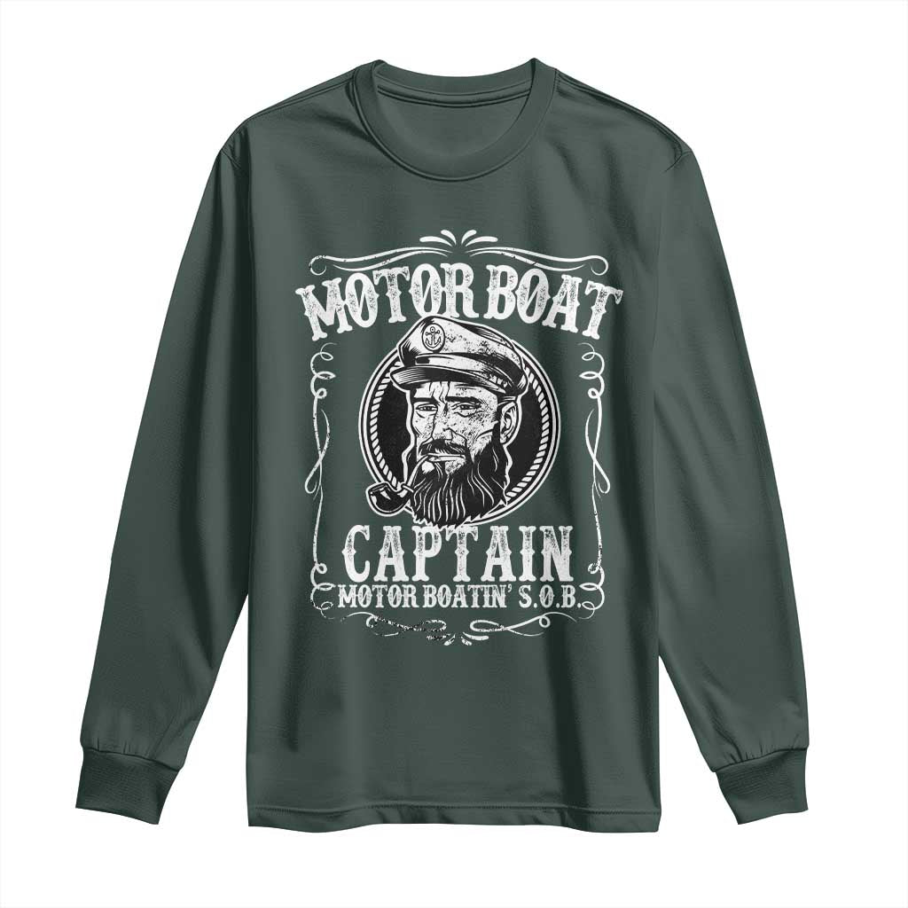 Motor Boat Captain Long Sleeve Shirt Funny Boating Pontoon Party Motor Boatin Lake Life TS02 Dark Forest Green Print Your Wear
