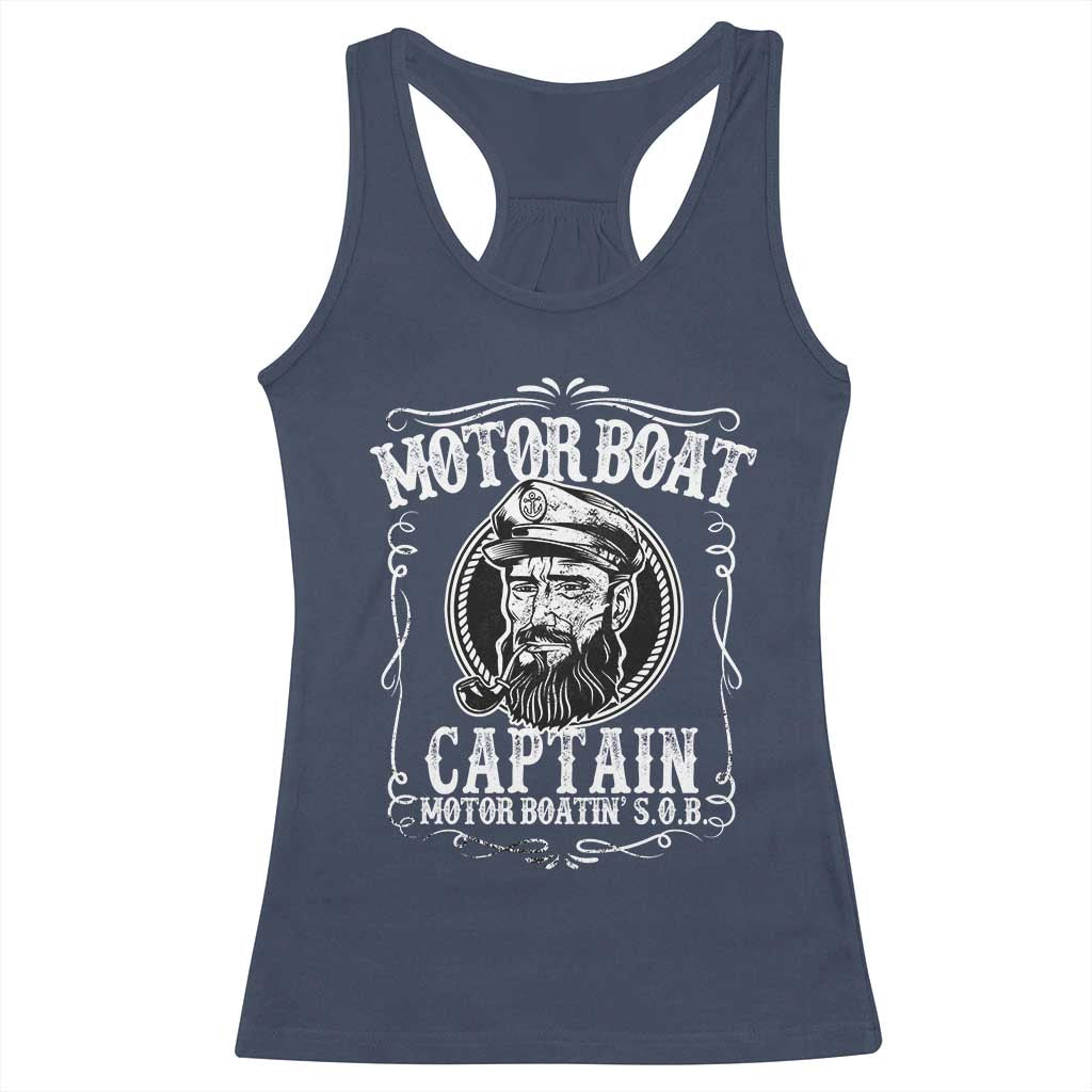 Motor Boat Captain Racerback Tank Top Funny Boating Pontoon Party Motor Boatin Lake Life TS02 Navy Print Your Wear