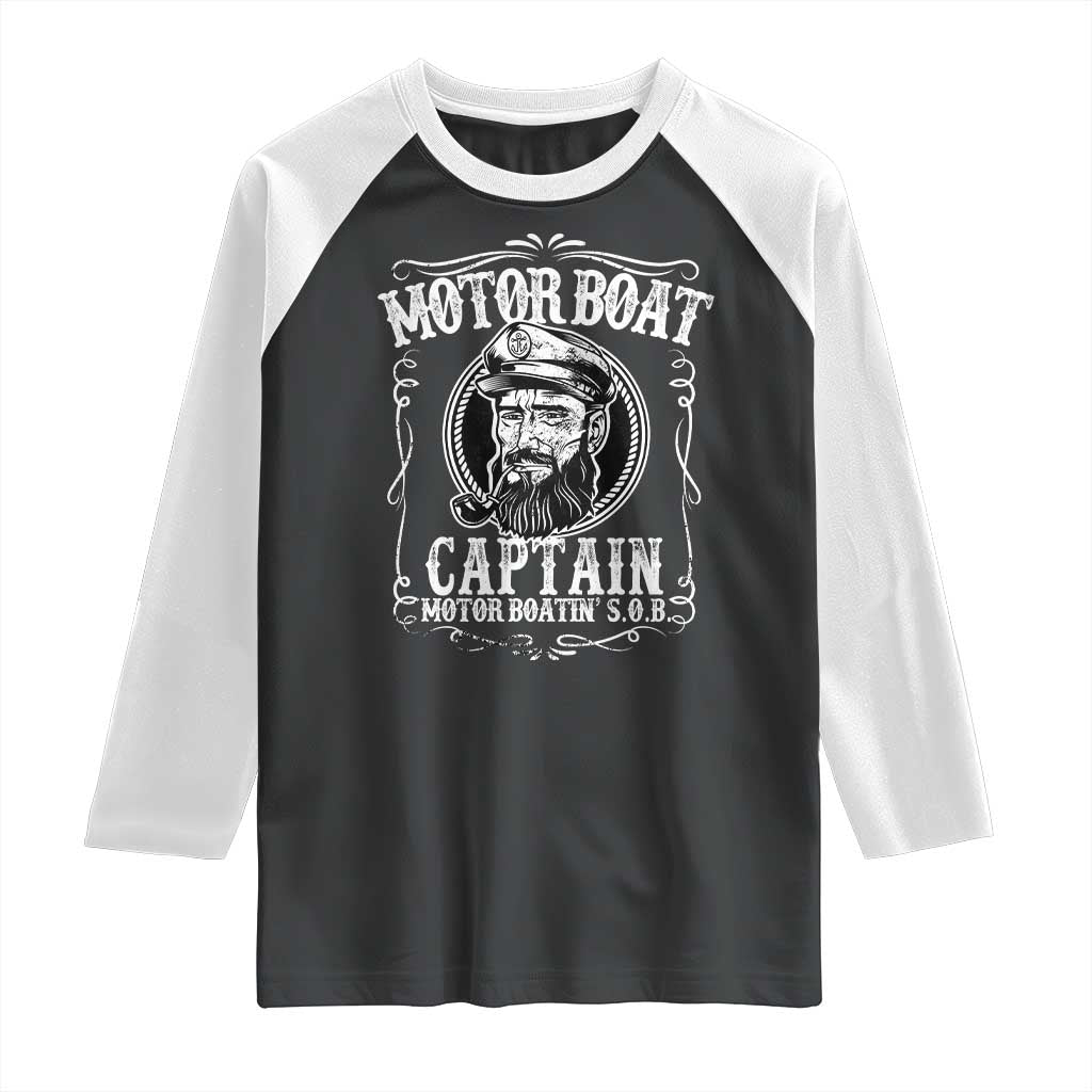 Motor Boat Captain Raglan Shirt Funny Boating Pontoon Party Motor Boatin Lake Life TS02 Black White Print Your Wear
