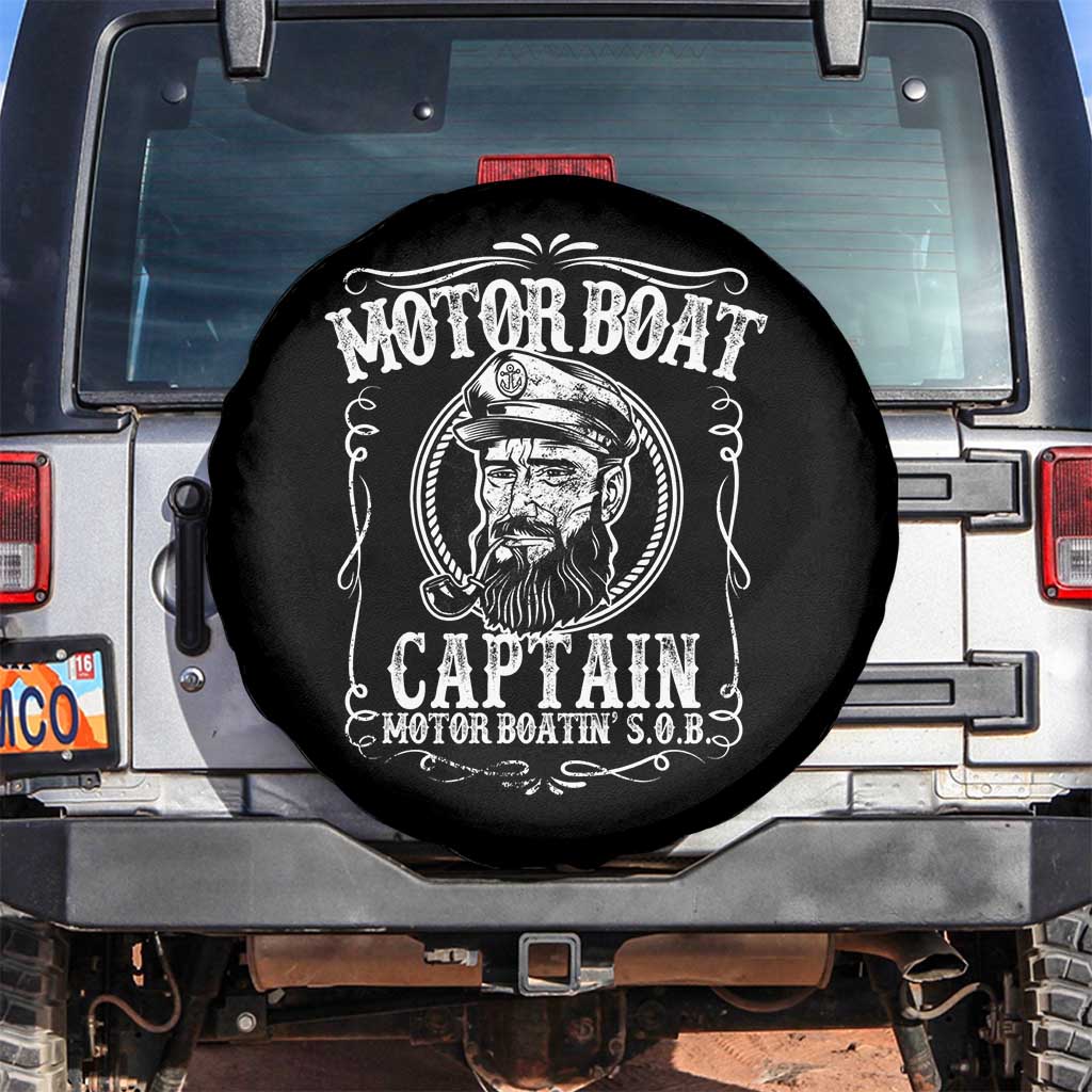 Motor Boat Captain Spare Tire Cover Funny Boating Pontoon Party Motor Boatin Lake Life TS02 No hole Black Print Your Wear