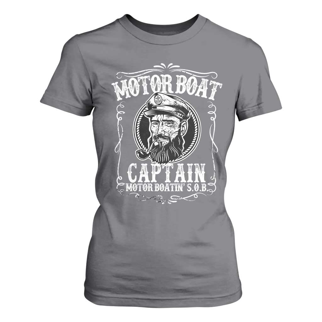 Motor Boat Captain T Shirt For Women Funny Boating Pontoon Party Motor Boatin Lake Life TS02 Charcoal Print Your Wear