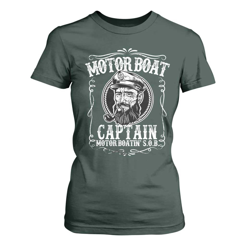 Motor Boat Captain T Shirt For Women Funny Boating Pontoon Party Motor Boatin Lake Life TS02 Dark Forest Green Print Your Wear