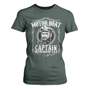 Motor Boat Captain T Shirt For Women Funny Boating Pontoon Party Motor Boatin Lake Life TS02 Dark Forest Green Print Your Wear