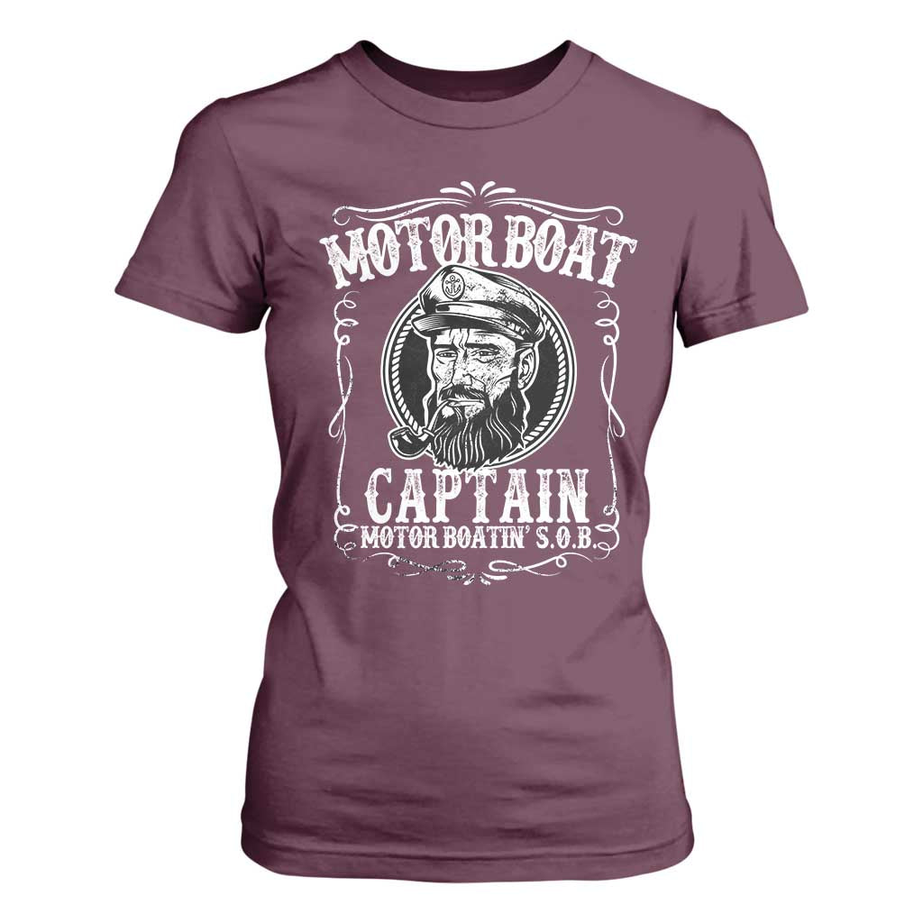 Motor Boat Captain T Shirt For Women Funny Boating Pontoon Party Motor Boatin Lake Life TS02 Maroon Print Your Wear