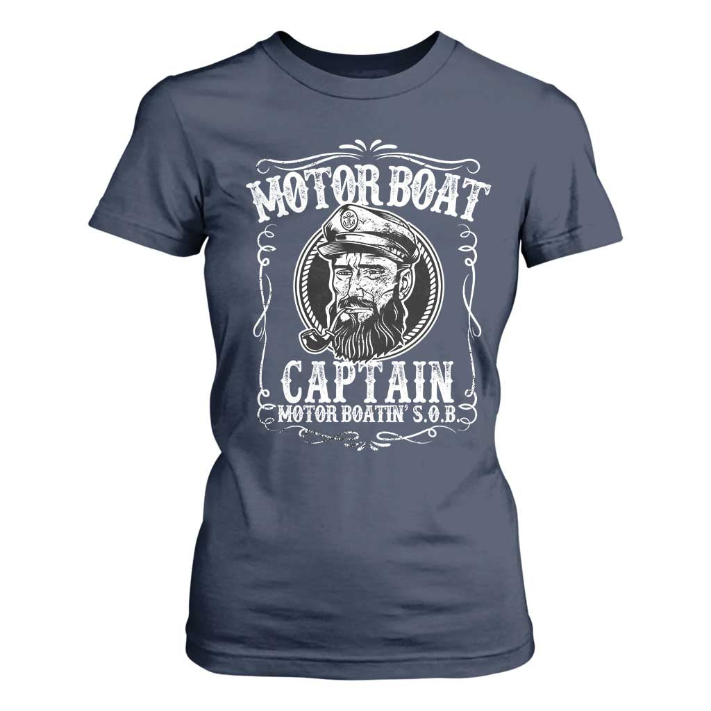Motor Boat Captain T Shirt For Women Funny Boating Pontoon Party Motor Boatin Lake Life TS02 Navy Print Your Wear