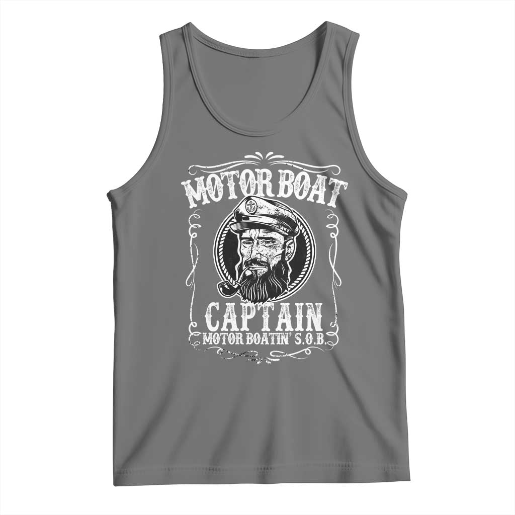 Motor Boat Captain Tank Top Funny Boating Pontoon Party Motor Boatin Lake Life TS02 Black Heather Print Your Wear
