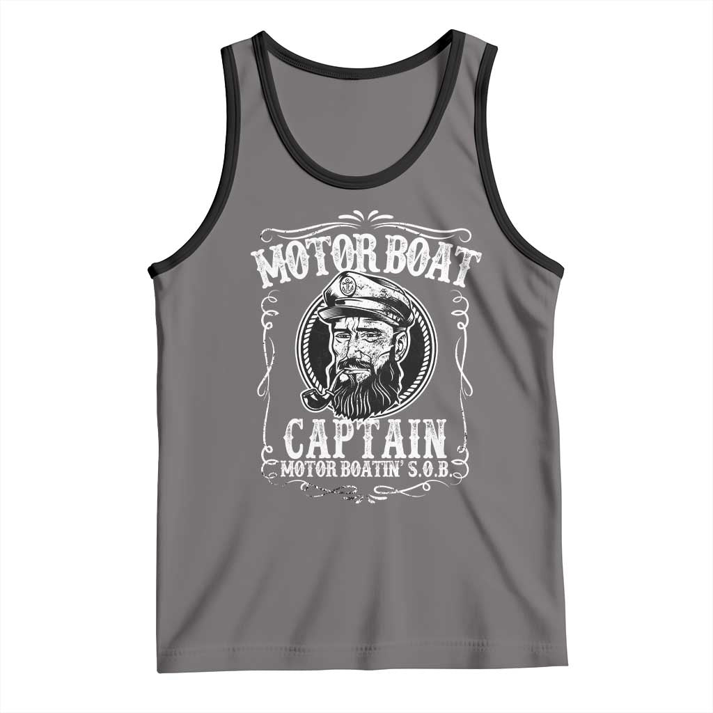 Motor Boat Captain Tank Top Funny Boating Pontoon Party Motor Boatin Lake Life TS02 Deep Heather Black Print Your Wear