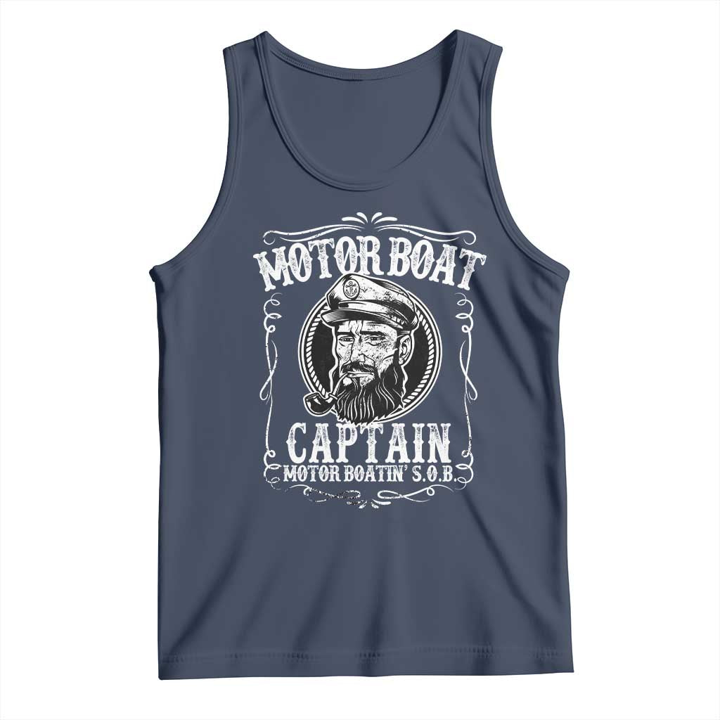 Motor Boat Captain Tank Top Funny Boating Pontoon Party Motor Boatin Lake Life TS02 Navy Print Your Wear