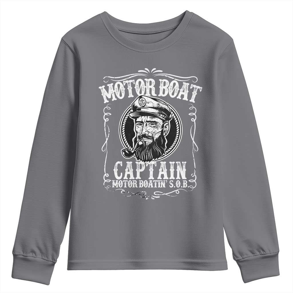 Motor Boat Captain Youth Sweatshirt Funny Boating Pontoon Party Motor Boatin Lake Life TS02 Charcoal Print Your Wear