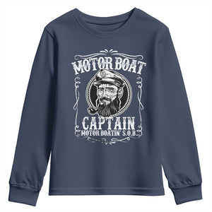 Motor Boat Captain Youth Sweatshirt Funny Boating Pontoon Party Motor Boatin Lake Life TS02 Navy Print Your Wear