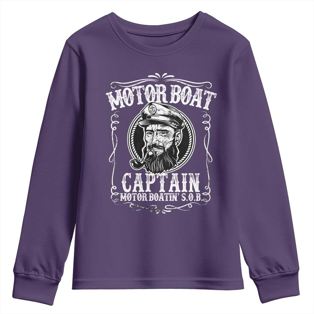 Motor Boat Captain Youth Sweatshirt Funny Boating Pontoon Party Motor Boatin Lake Life TS02 Purple Print Your Wear