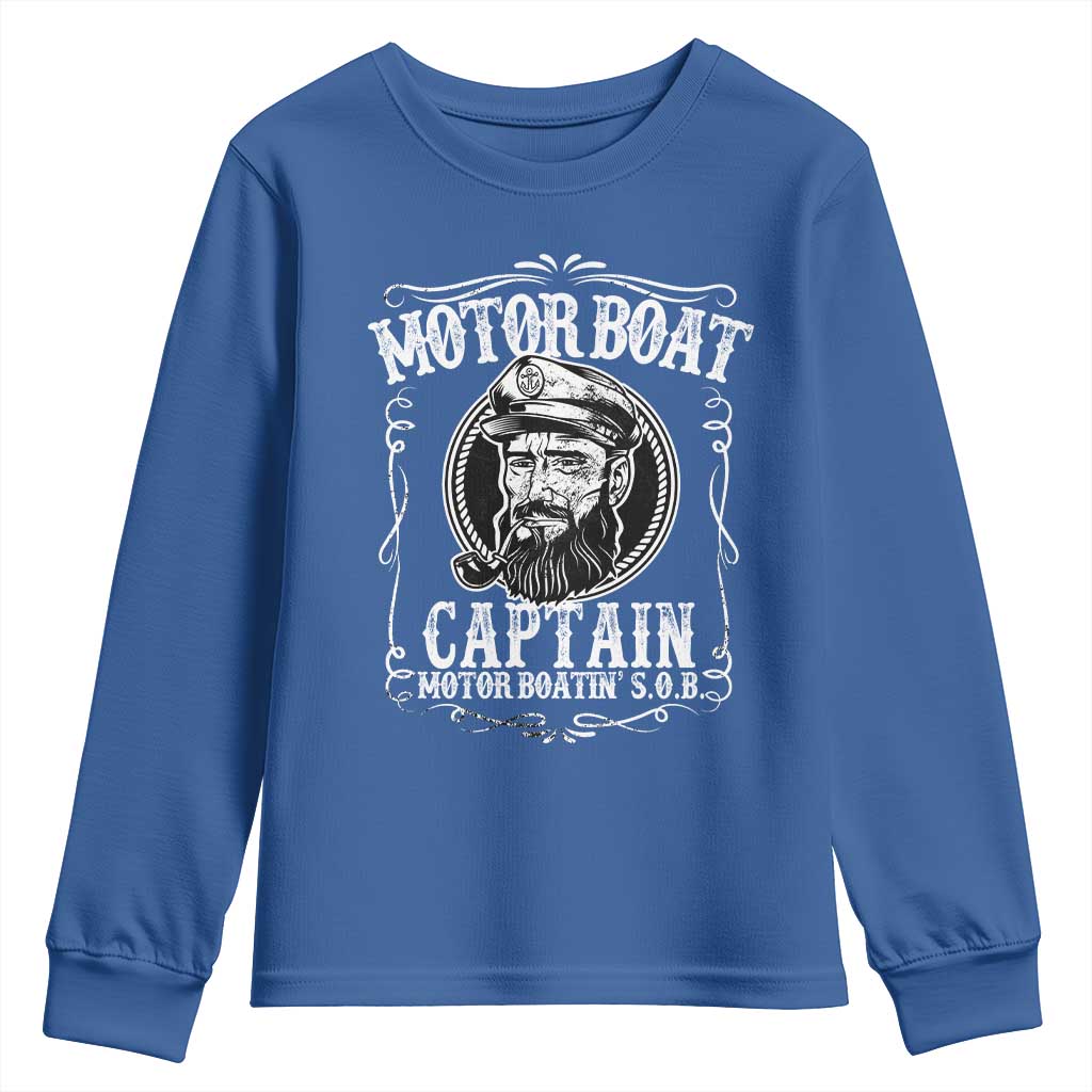 Motor Boat Captain Youth Sweatshirt Funny Boating Pontoon Party Motor Boatin Lake Life TS02 Royal Blue Print Your Wear