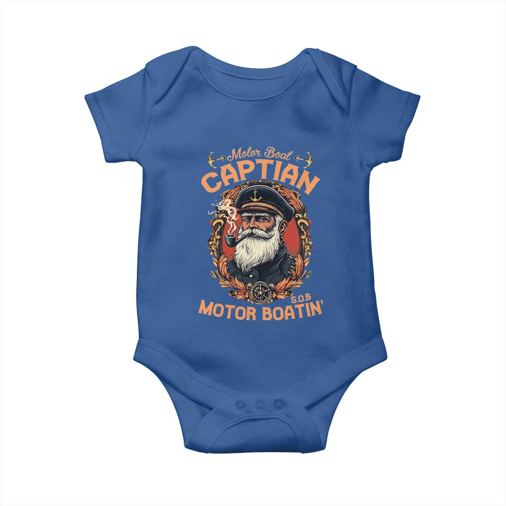 Funny Motor Boat Captain Baby Onesie Pontoon SOB Motor Boating Vintage TS02 Royal Blue Print Your Wear