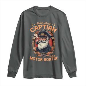 Funny Motor Boat Captain Long Sleeve Shirt Pontoon SOB Motor Boating Vintage TS02 Dark Heather Print Your Wear