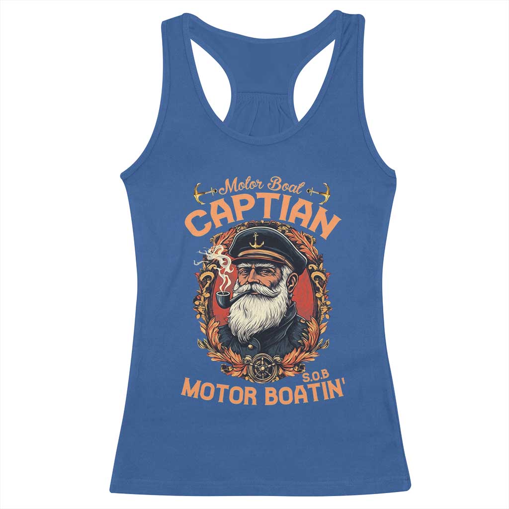 Funny Motor Boat Captain Racerback Tank Top Pontoon SOB Motor Boating Vintage TS02 Royal Blue Print Your Wear