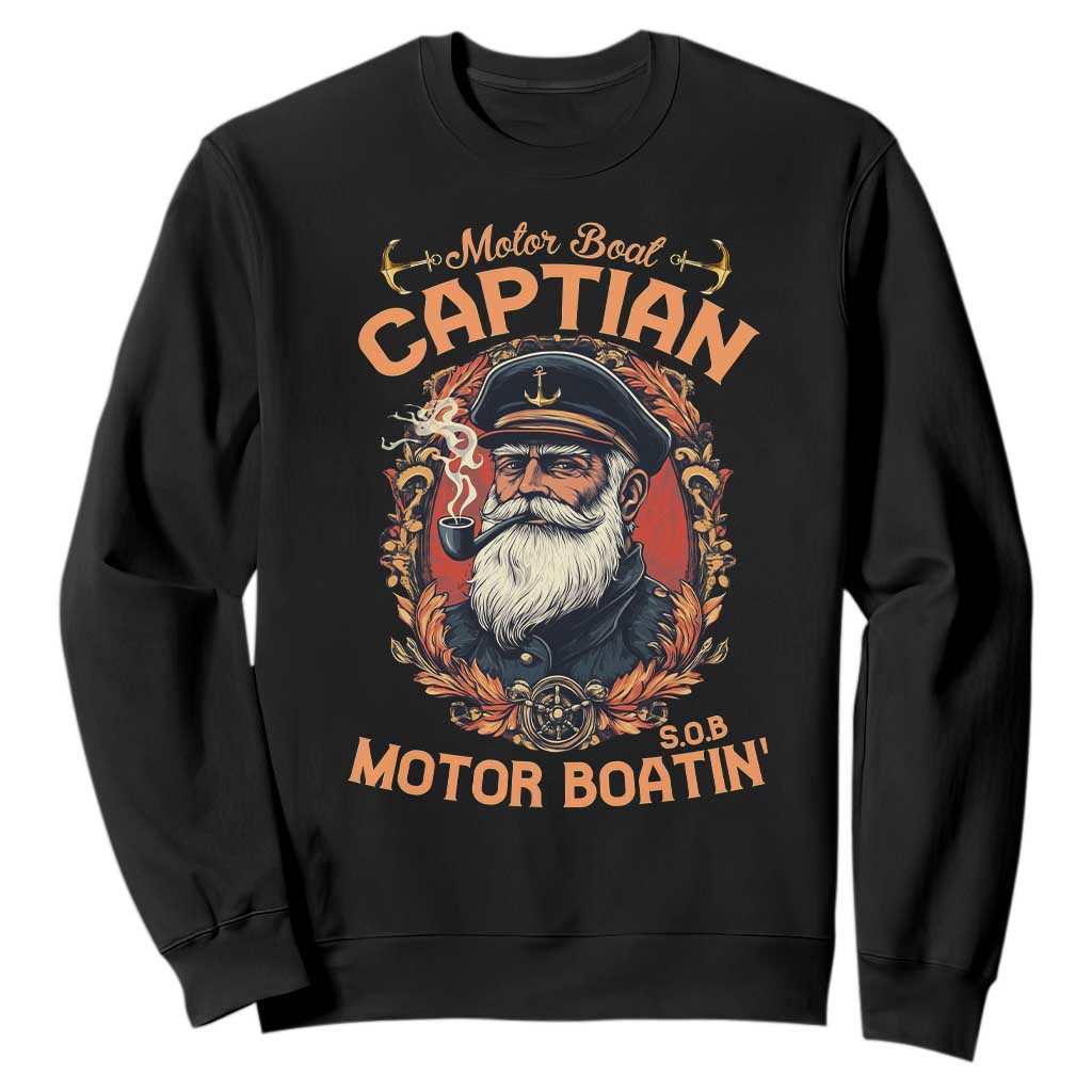 Funny Motor Boat Captain Sweatshirt Pontoon SOB Motor Boating Vintage TS02 Black Print Your Wear