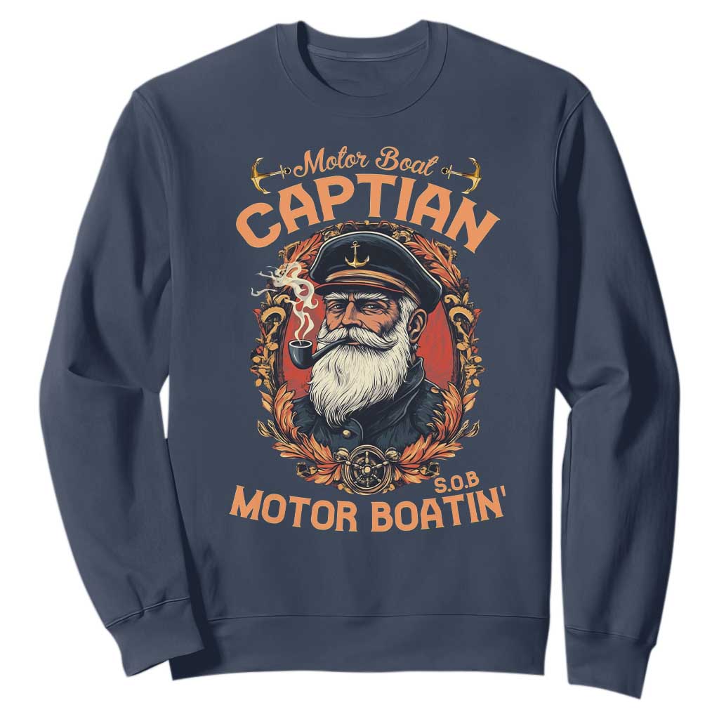 Funny Motor Boat Captain Sweatshirt Pontoon SOB Motor Boating Vintage TS02 Navy Print Your Wear