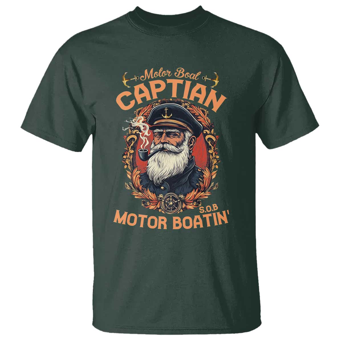 Funny Motor Boat Captain T Shirt Pontoon SOB Motor Boating Vintage TS02 Dark Forest Green Print Your Wear