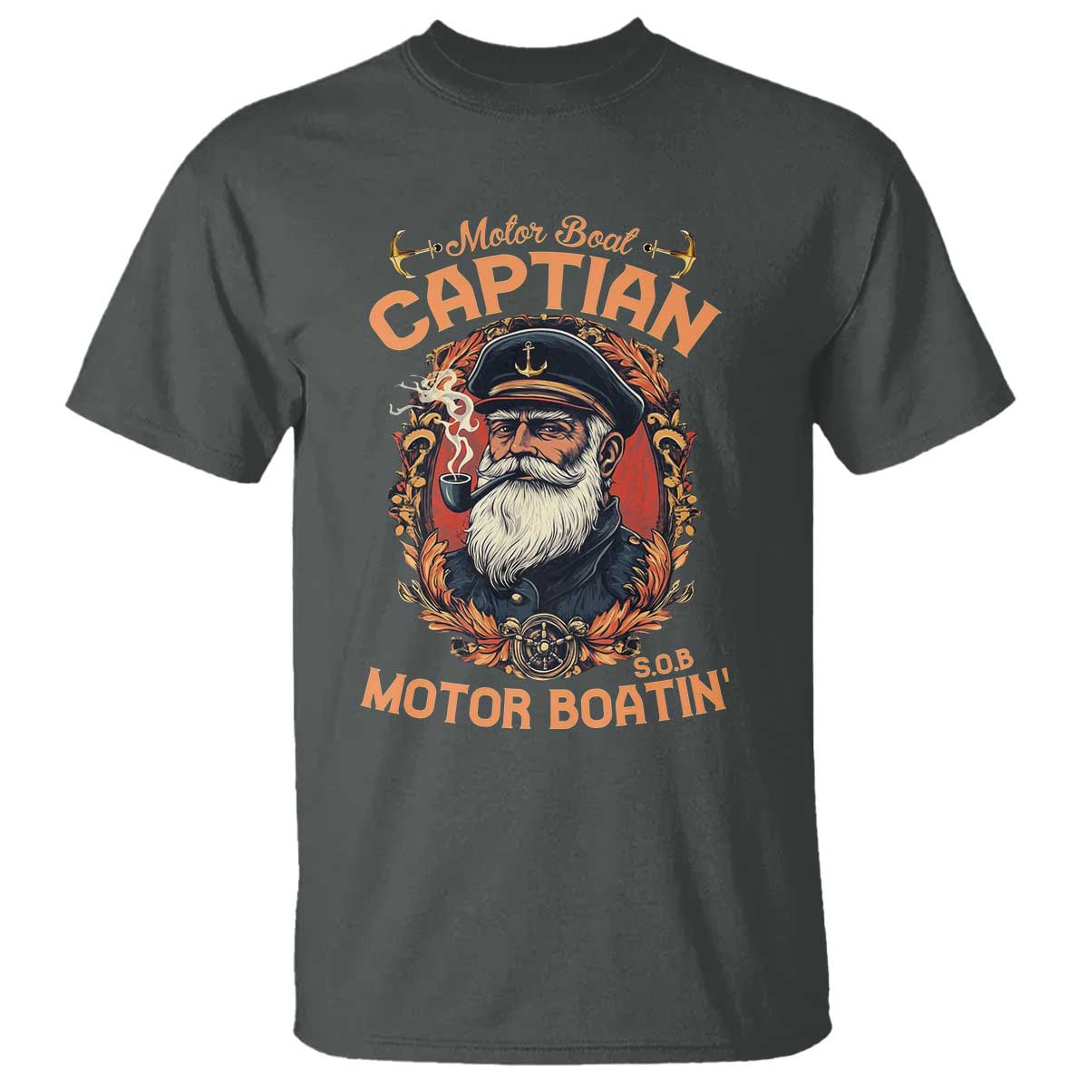 Funny Motor Boat Captain T Shirt Pontoon SOB Motor Boating Vintage TS02 Dark Heather Print Your Wear