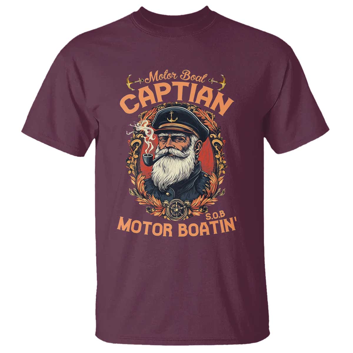 Funny Motor Boat Captain T Shirt Pontoon SOB Motor Boating Vintage TS02 Maroon Print Your Wear