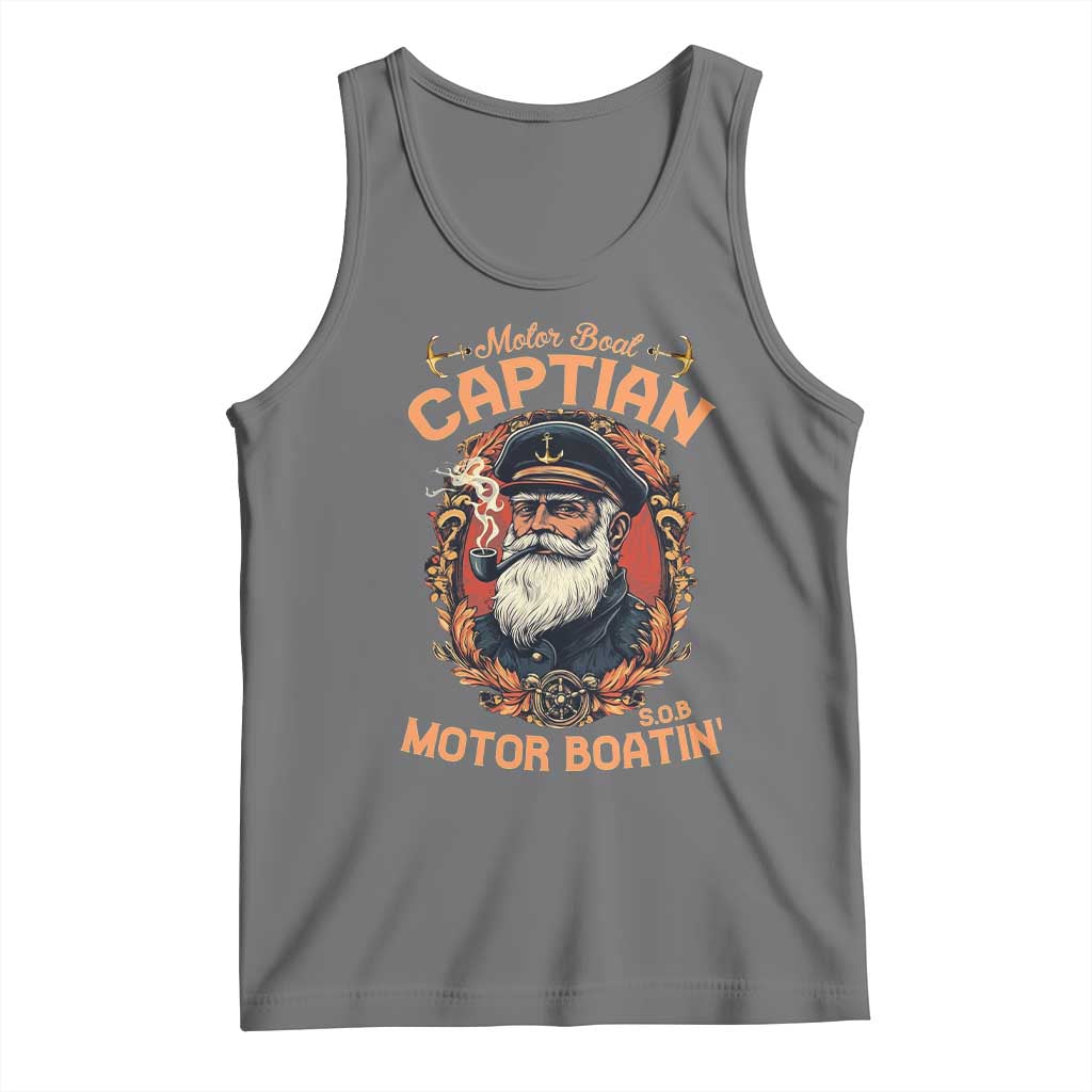 Funny Motor Boat Captain Tank Top Pontoon SOB Motor Boating Vintage TS02 Black Heather Print Your Wear
