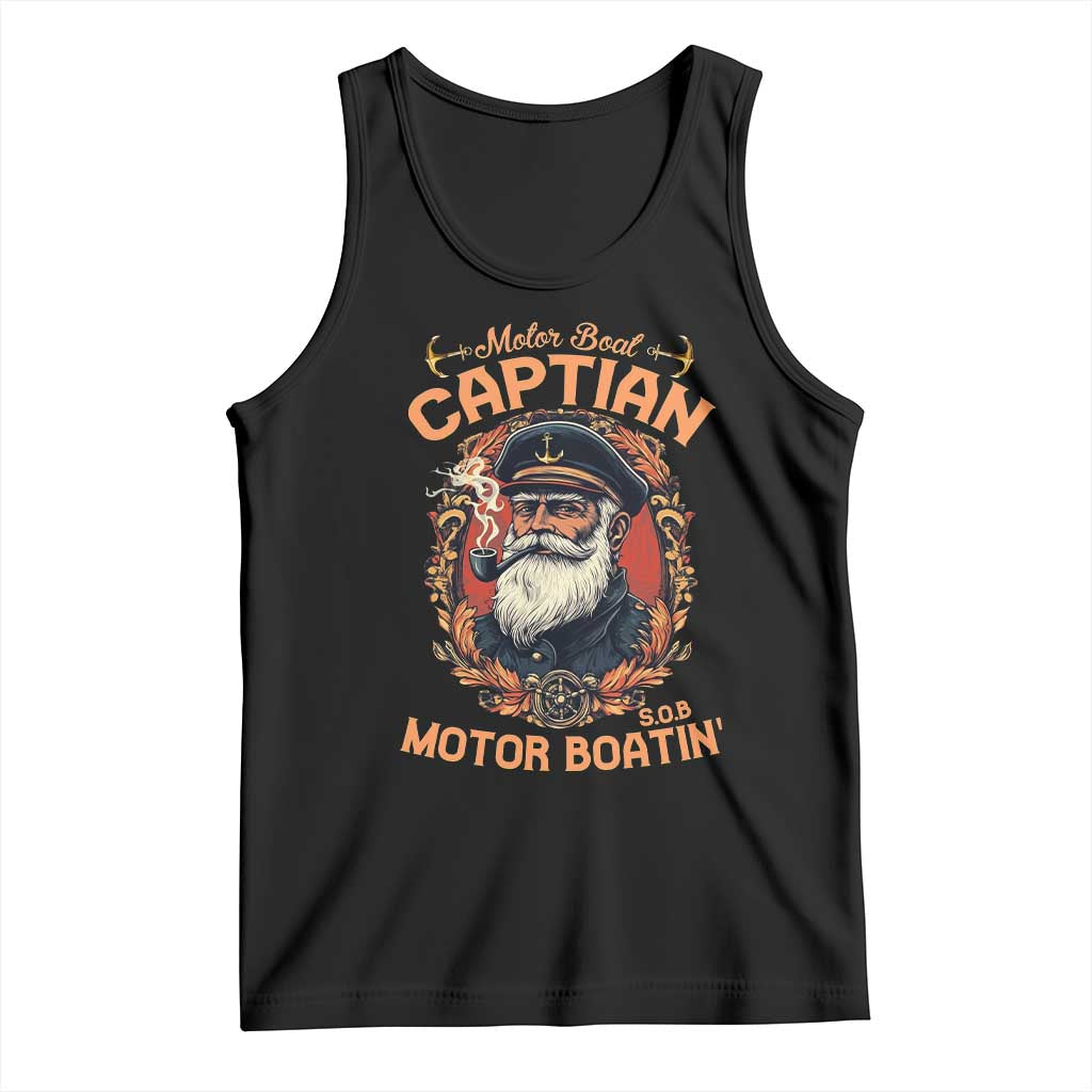 Funny Motor Boat Captain Tank Top Pontoon SOB Motor Boating Vintage TS02 Black Print Your Wear
