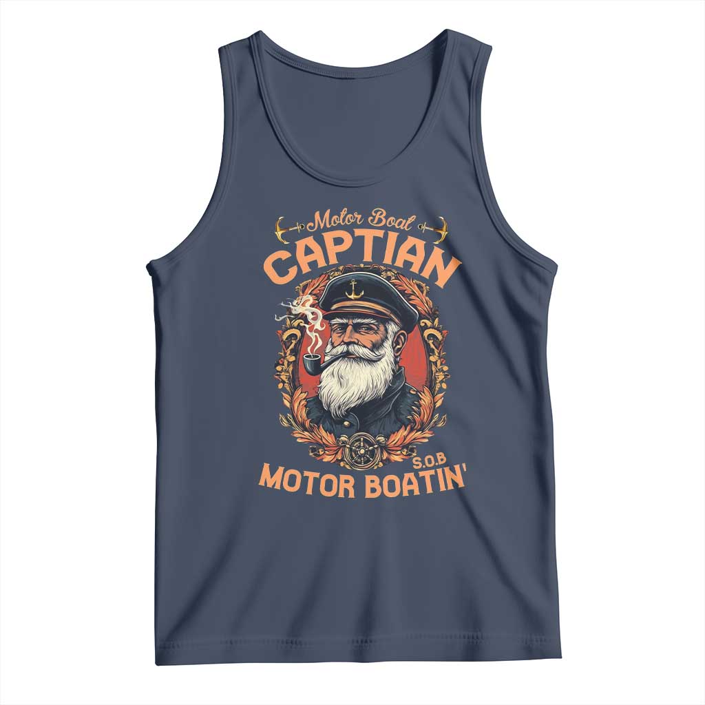 Funny Motor Boat Captain Tank Top Pontoon SOB Motor Boating Vintage TS02 Navy Print Your Wear