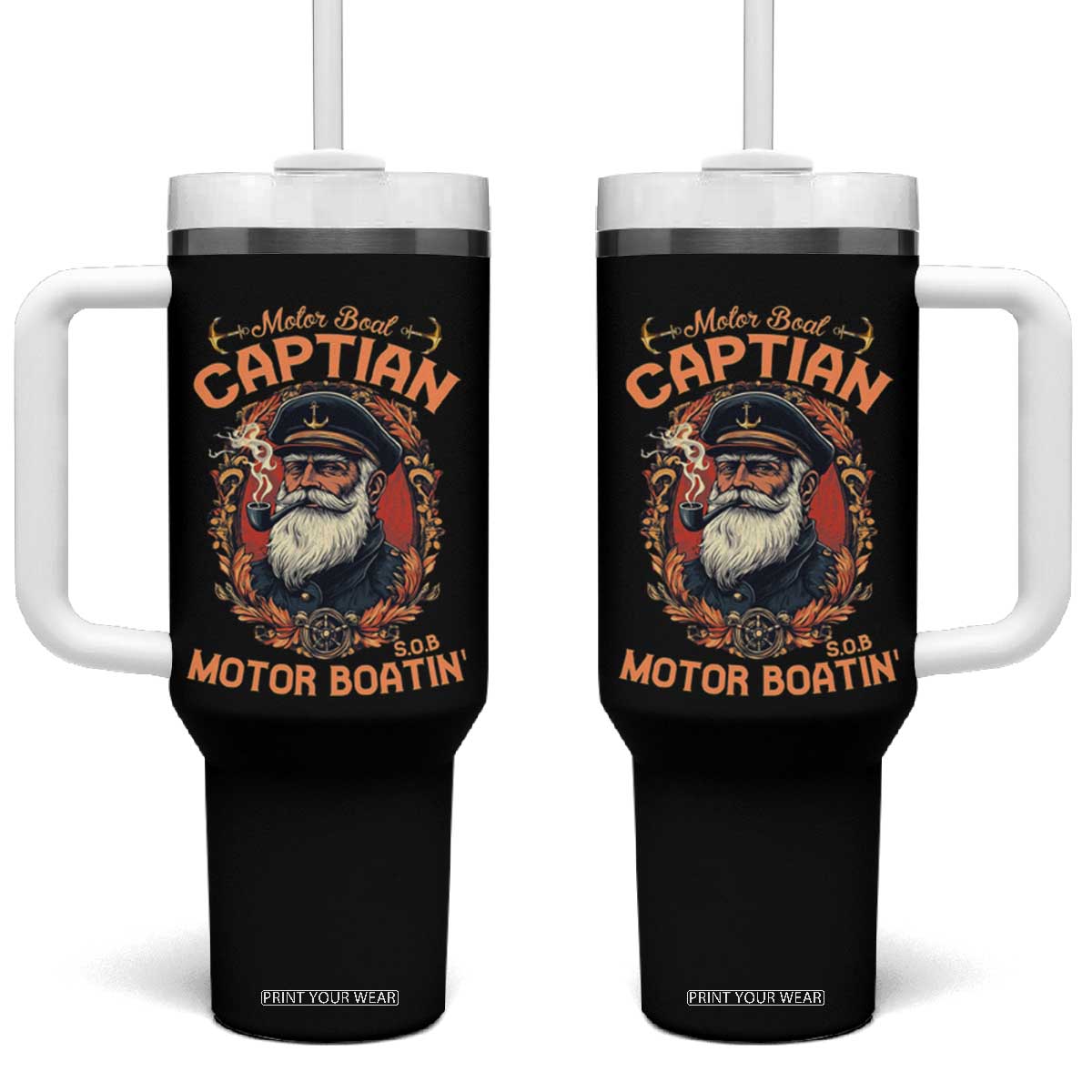 Funny Motor Boat Captain Tumbler With Handle Pontoon SOB Motor Boating Vintage TS02 One Size: 40 oz Black Print Your Wear