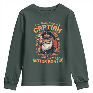 Funny Motor Boat Captain Youth Sweatshirt Pontoon SOB Motor Boating Vintage TS02 Dark Forest Green Print Your Wear