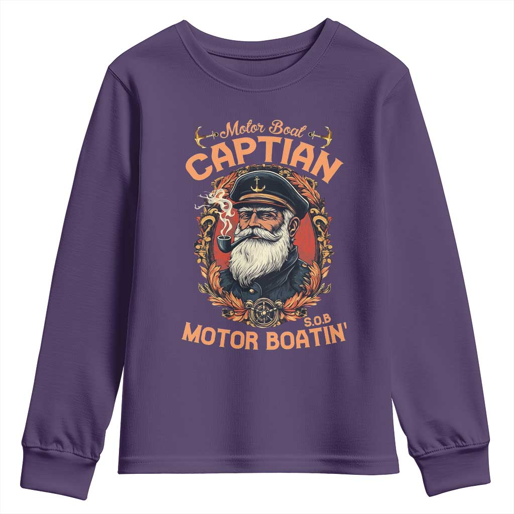 Funny Motor Boat Captain Youth Sweatshirt Pontoon SOB Motor Boating Vintage TS02 Purple Print Your Wear