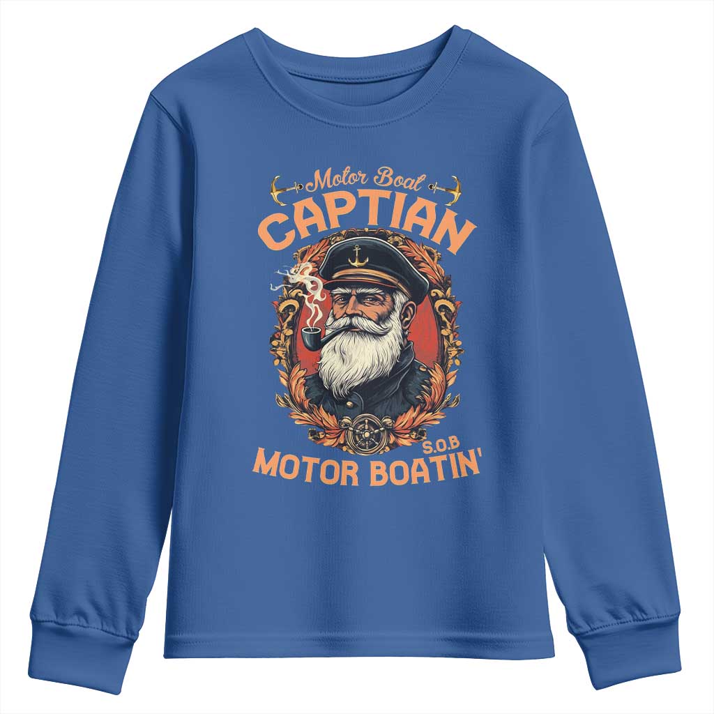 Funny Motor Boat Captain Youth Sweatshirt Pontoon SOB Motor Boating Vintage TS02 Royal Blue Print Your Wear