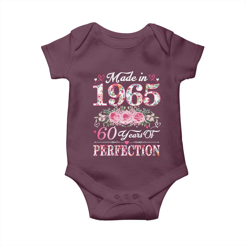 Happy 60th Birthday Floral Baby Onesie Made In 1965 60 Years of Perfection TS02 Maroon Print Your Wear