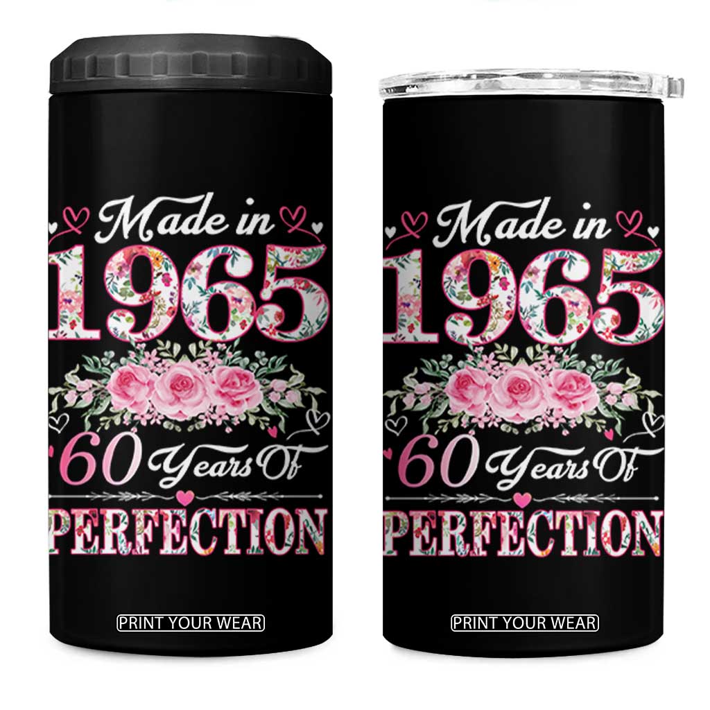Happy 60th Birthday Floral 4 in 1 Can Cooler Tumbler Made In 1965 60 Years of Perfection TS02 One Size: 16 oz Black Print Your Wear
