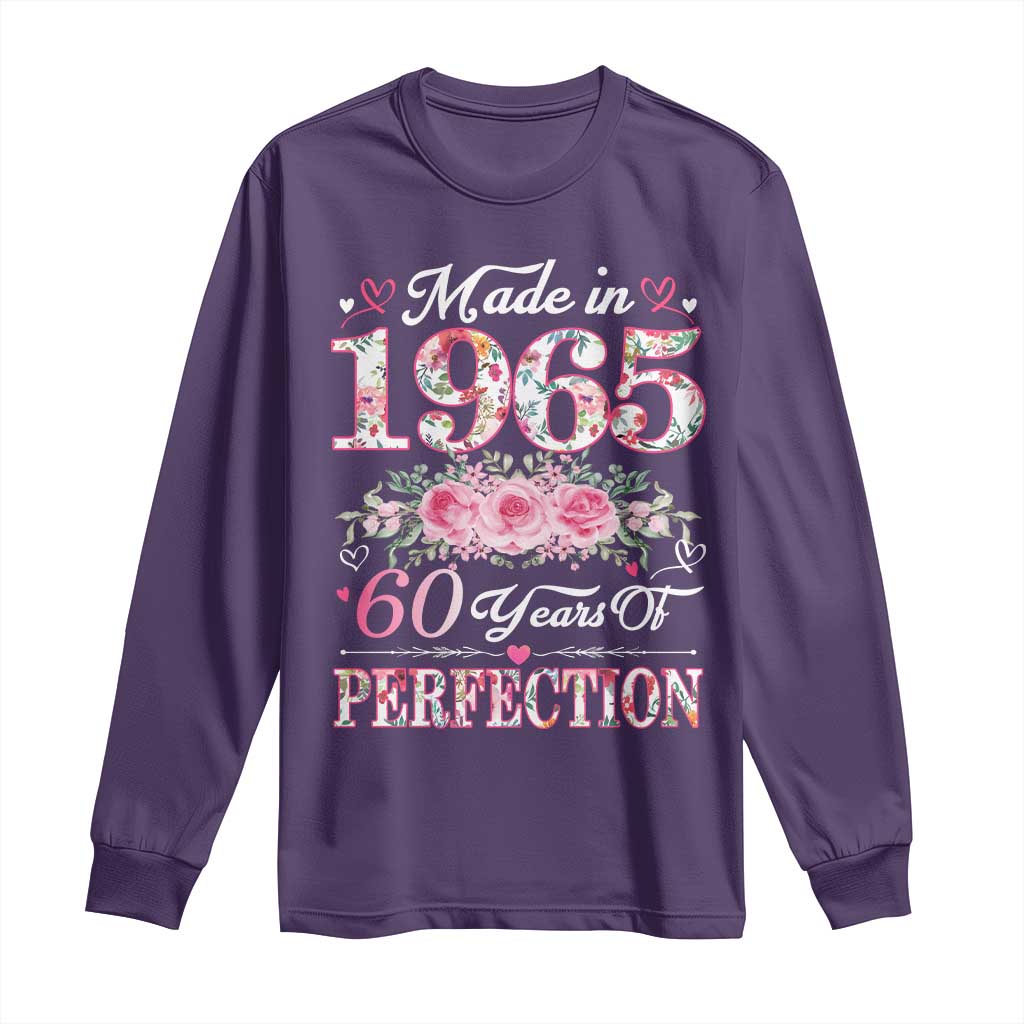 Happy 60th Birthday Floral Long Sleeve Shirt Made In 1965 60 Years of Perfection TS02 Purple Print Your Wear