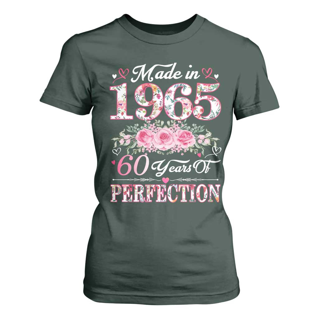 Happy 60th Birthday Floral T Shirt For Women Made In 1965 60 Years of Perfection TS02 Dark Forest Green Print Your Wear