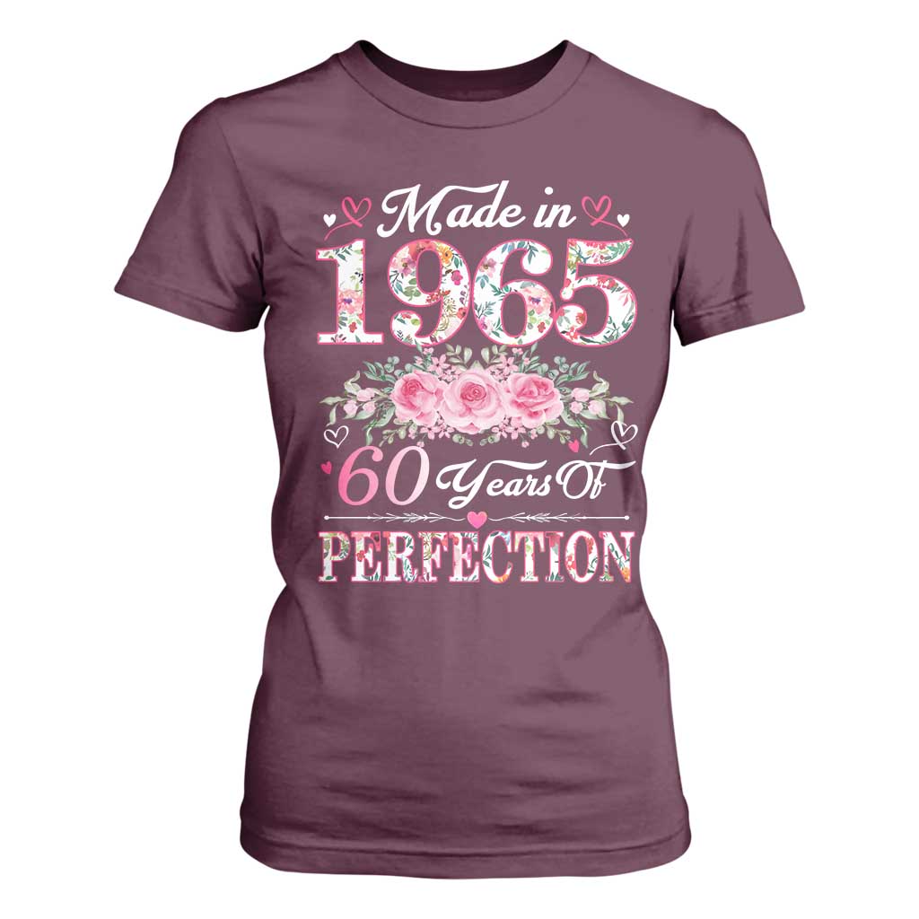 Happy 60th Birthday Floral T Shirt For Women Made In 1965 60 Years of Perfection TS02 Maroon Print Your Wear