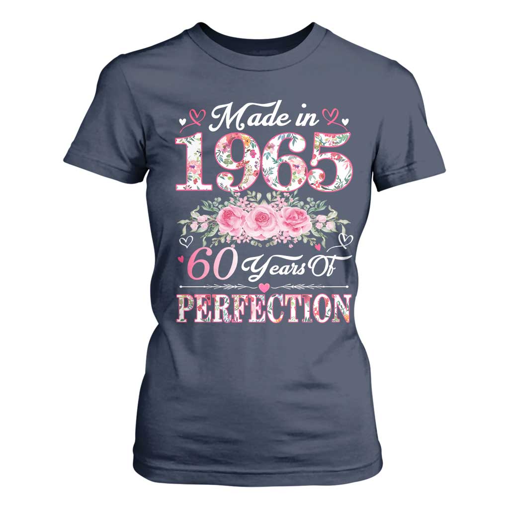 Happy 60th Birthday Floral T Shirt For Women Made In 1965 60 Years of Perfection TS02 Navy Print Your Wear