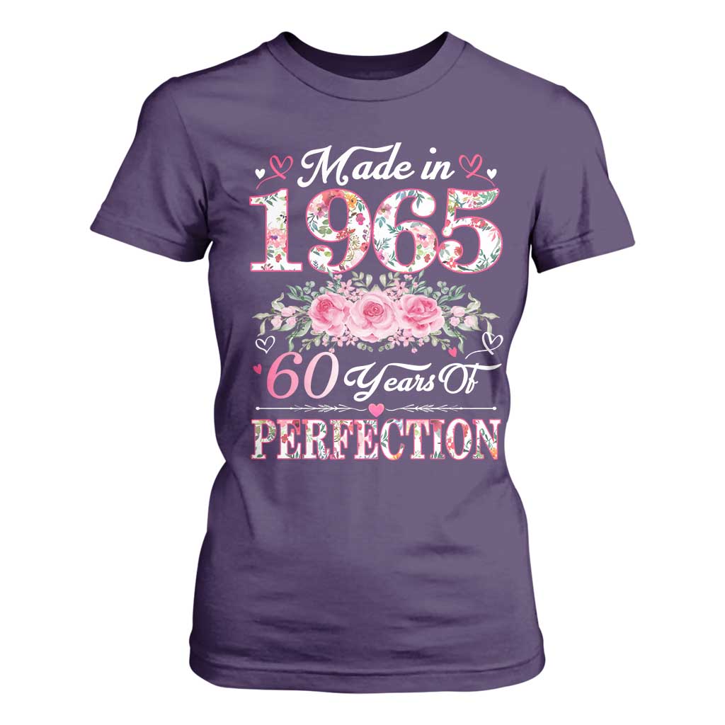 Happy 60th Birthday Floral T Shirt For Women Made In 1965 60 Years of Perfection TS02 Purple Print Your Wear