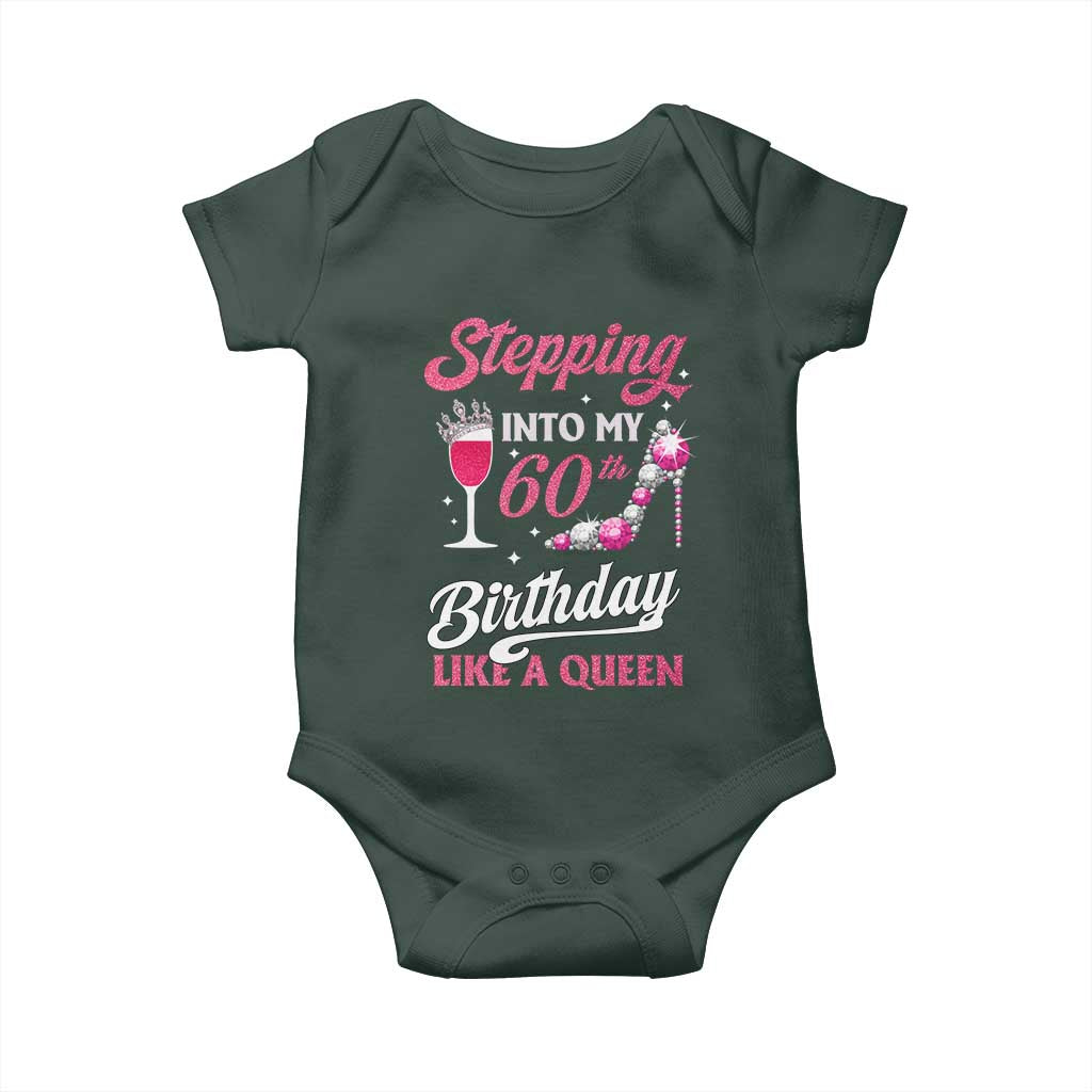 Stepping Into My 60th Birthday Baby Onesie Like A Queen Pink Wine Glass TS02 Print Your Wear