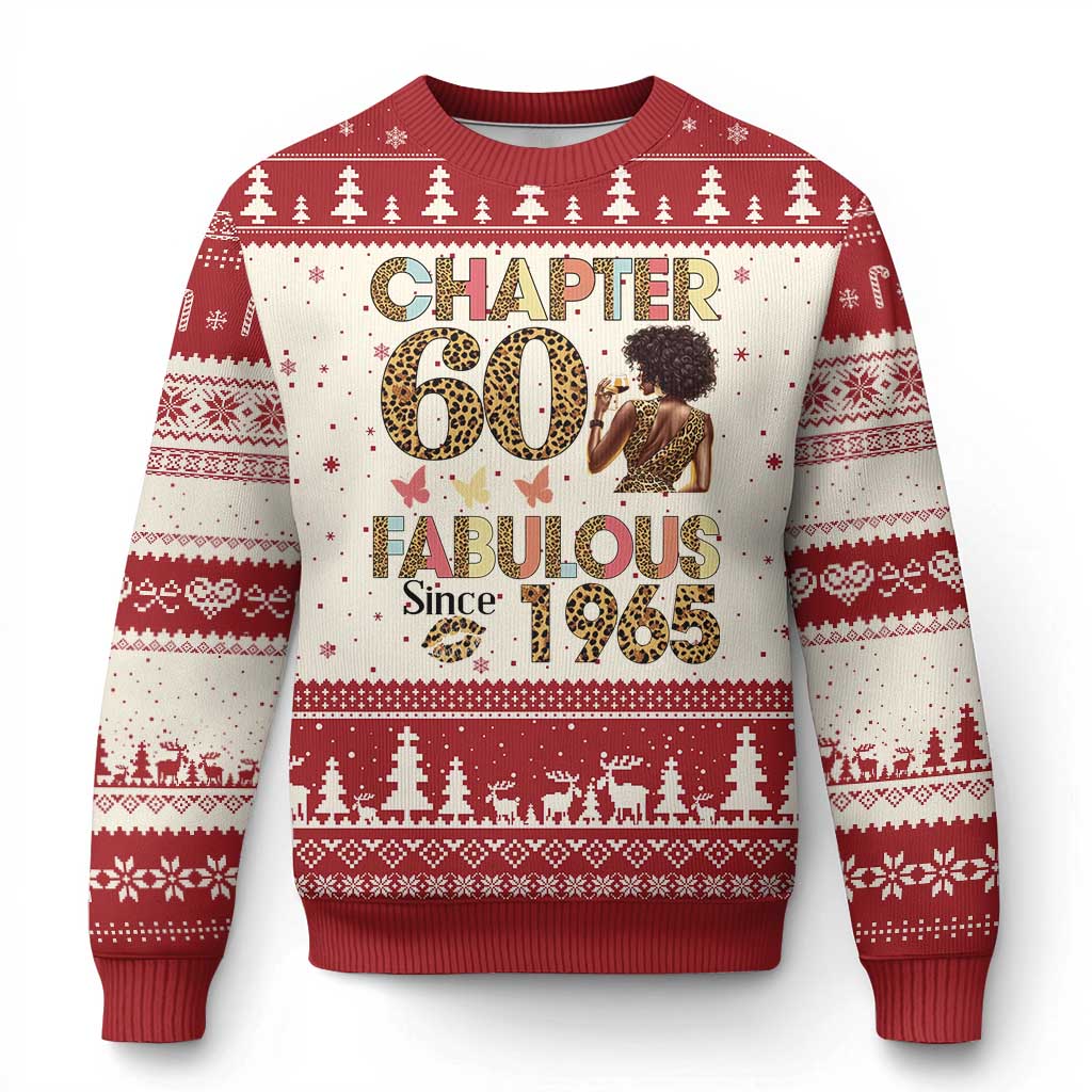 Chapter 60 Fabulous Leopard Ugly Christmas Sweater Since 1965 60Th Birthday Gift For Women TS02 Beige Red Print Your Wear