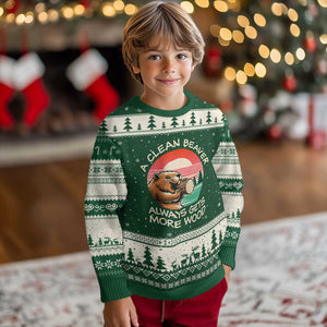 Funny Beaver Joke Ugly Christmas Sweater A Clean Beaver Always Gets More Wood Adult Humor TS02 Forest Green Beige Print Your Wear