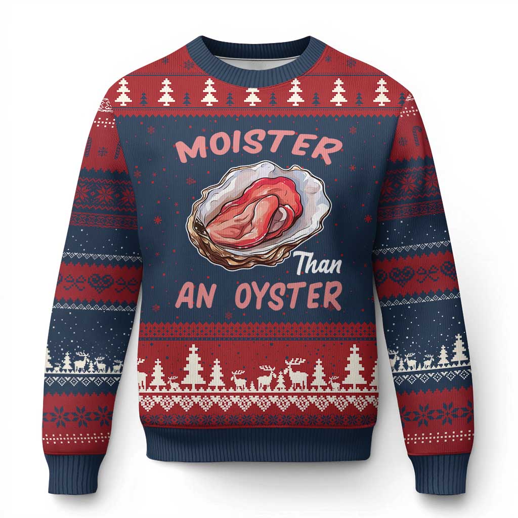 Moister Than An Oyster Funny Offensive Ugly Christmas Sweater Inappropriate Adult Humor TS02 Navy Red Print Your Wear