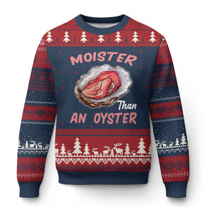 Moister Than An Oyster Funny Offensive Ugly Christmas Sweater Inappropriate Adult Humor TS02 Navy Red Print Your Wear
