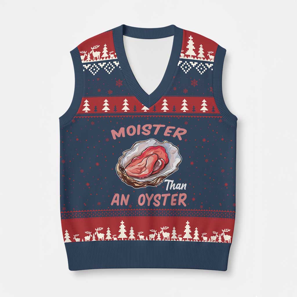Moister Than An Oyster Funny Offensive V-Neck Knit Sweater Vest Inappropriate Adult Humor TS02 Navy Red Print Your Wear