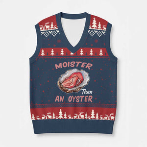 Moister Than An Oyster Funny Offensive V-Neck Knit Sweater Vest Inappropriate Adult Humor TS02 Navy Red Print Your Wear