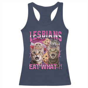 Lesbians Eat What Racerback Tank Top Funny LGBTQ+ Pride Cats Meme Feline Lover Bootleg TS02 Navy Print Your Wear